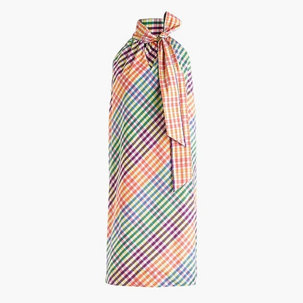J. Crew Tie-neck dress in rainbow gingham
